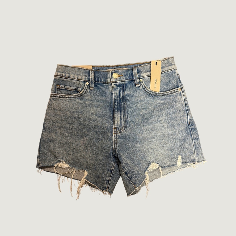 Hudson Devon High-Rise Boyfriend Shorts Distressed Denim Light Wash Size 27 NEW